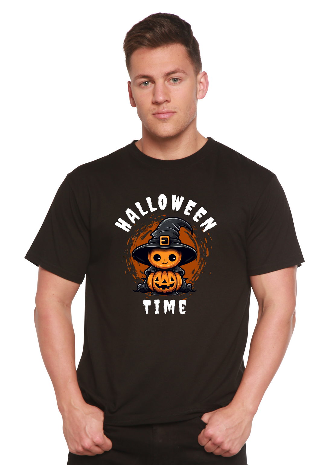 Spun Bamboo Halloween Time unisex bamboo viscose organic cotton short sleeve graphic T-shirt with festive Halloween print.