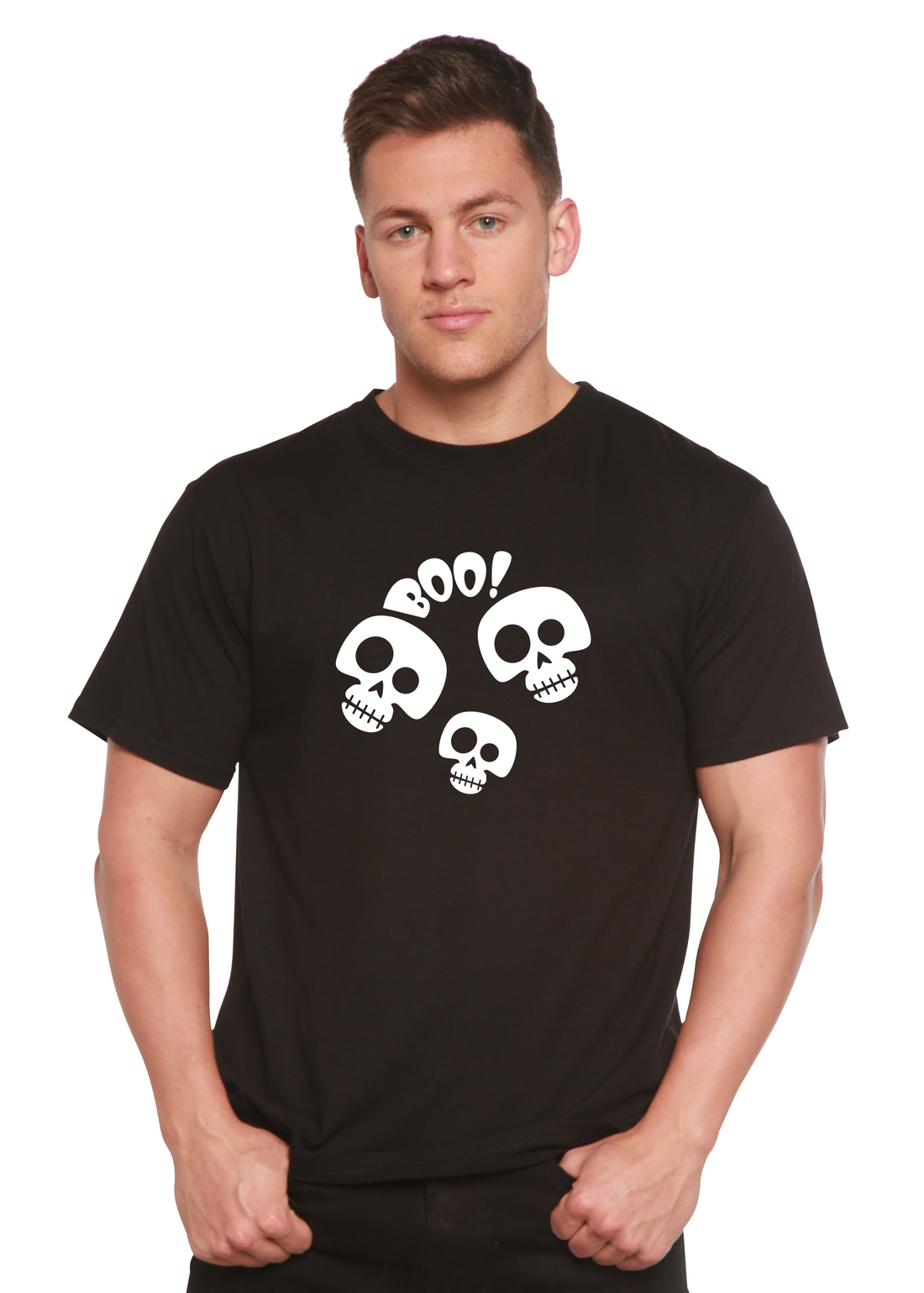 Spun Bamboo Halloween Boo unisex bamboo viscose organic cotton short sleeve graphic T-shirt with Halloween design.