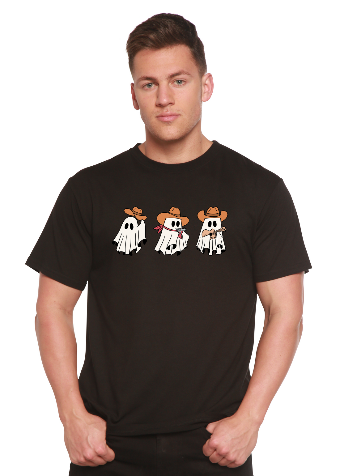 Unisex cowboy ghost graphic T-shirt by Spun Bamboo, short sleeve design with bamboo viscose and organic cotton fabric.