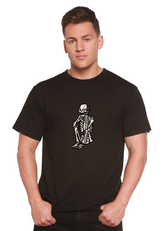 Unisex Sad Skeleton Halloween graphic T-shirt by Spun Bamboo, short sleeve design with spooky skeleton print in organic cotton and bamboo viscose