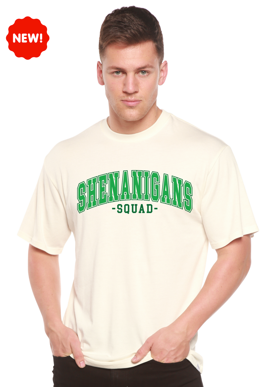 Spun Bamboo Shenanigans Squad unisex bamboo cotton graphic T-shirt with colorful printed design on front.