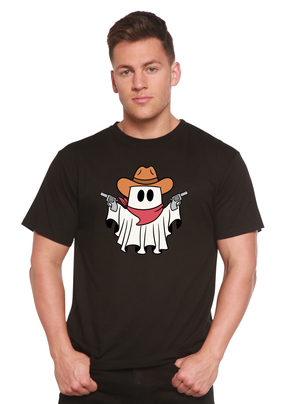 Unisex Cowboy Ghost graphic T-shirt by Spun Bamboo, short sleeve, made from bamboo viscose and organic cotton, featuring a printed design.
