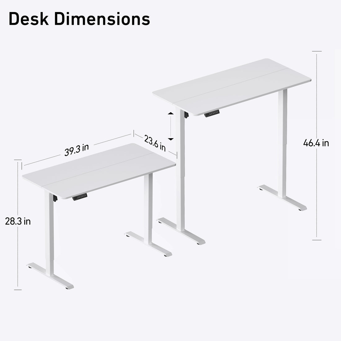 DeerRun electric standing desk, 39x23 inches, height adjustable with a sleek workspace surface and sturdy frame.