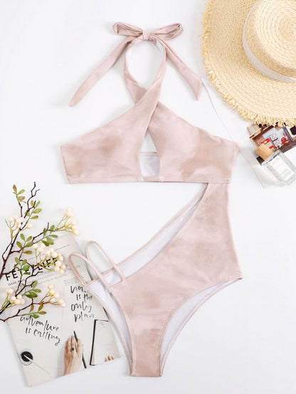 Halter Push Up One Piece Swimsuit Women Hollow Out Cutout Out Bathing Suits Swimwear