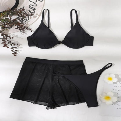 Push Up Bikini Set Sexy Solid Swimsuit Women Mesh Pants Bathing Suits Swimwear
