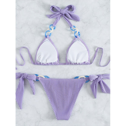 Chain Halter Bikini Set Knot Swimsuit Women Sexy Bathing Suits Backless Swimwear
