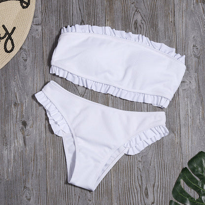 Women Sexy Chest-Wrapped Bikini Bright Leather Swimsuit Popular Split Swimsuit