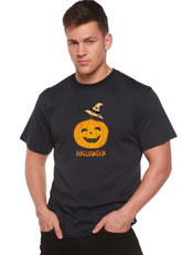 Unisex Halloween Pumpkin graphic T-shirt made of bamboo viscose and organic cotton by Spun Bamboo, short sleeve with printed design.