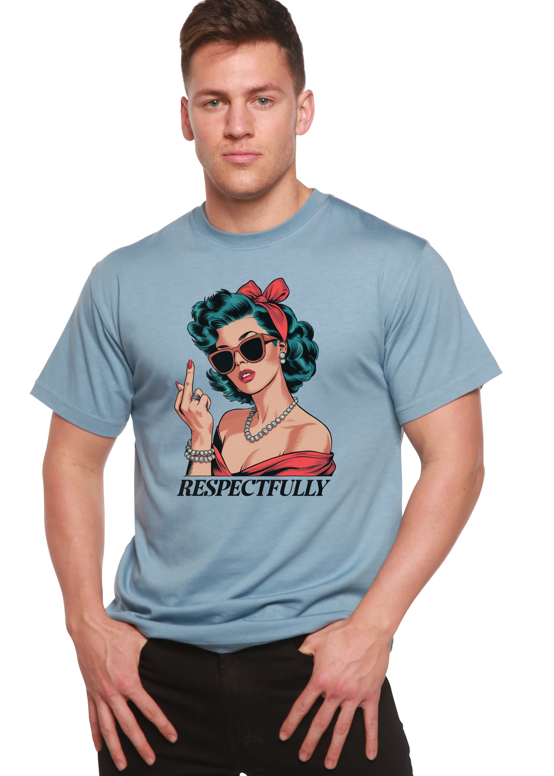 Unisex bamboo and cotton graphic T-shirt featuring a respectful middle finger print, by Spun Bamboo, men&