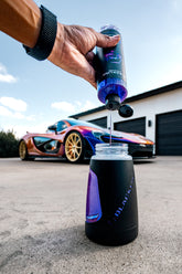 Blackline Car Care BLACKLINE® Ultra Series foam cannon attached to a pressure washer for car washing.