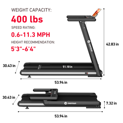 DeerRun X20 Incline Home Treadmill with 15% Auto Incline &amp; Full Running Deck | 400 lbs, 11.3 mph