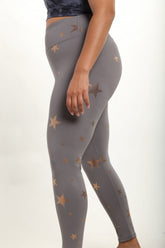 Copper star print high waisted leggings from Fitkitty Culture athleisure wear, featuring a stylish, comfortable fit for yoga and activewear.