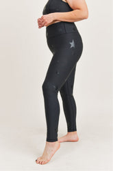 High waisted Starlight leggings from Fitkitty Culture, featuring a starry pattern and stretchy fabric for active wear and yoga.