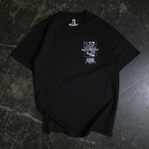 Black "Are We Even Alive" T-shirt by Any Means Necessary Clothing, front view showing bold printed design.