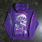 Purple hoodie from Any Means Necessary Clothing with a back print reading "Are We Even Alive" in bold lettering.