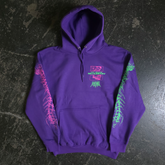 Purple hoodie from Any Means Necessary Clothing with "Are We Even Alive" graphic on the front, casual and comfortable apparel.