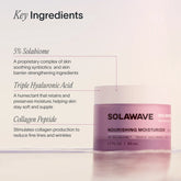 Solawave Pre- & Probiotic Nourishing Moisturizer in a jar with a smooth, creamy texture and natural ingredients visible.