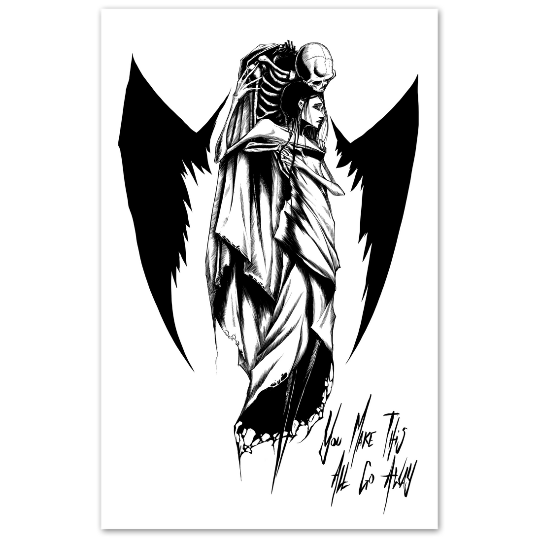 All Go Away poster by Any Means Necessary Clothing featuring bold print design on 11x17 inch paper.