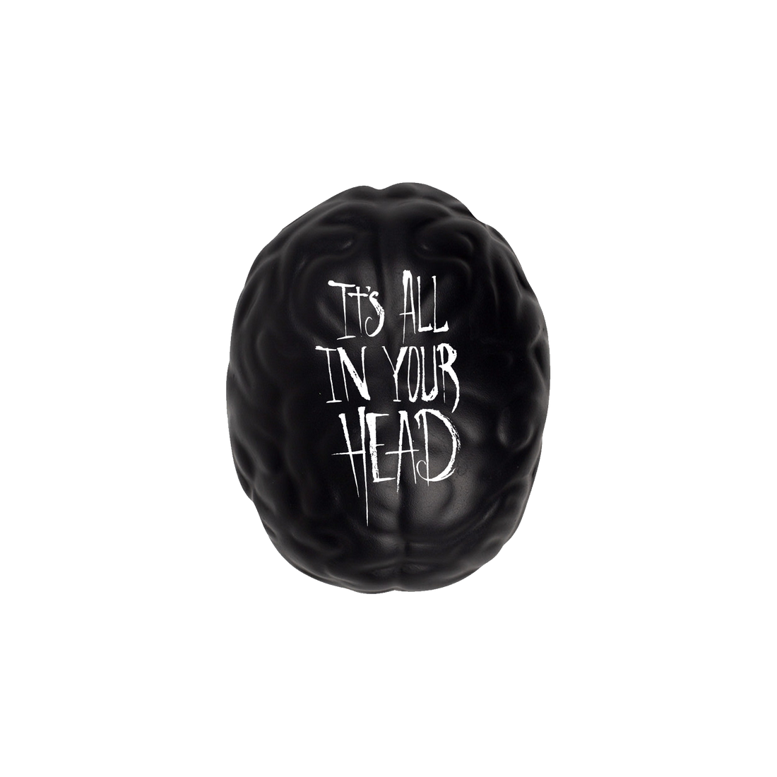 All In Your Head Stress Brain accessory from Any Means Necessary Clothing, featuring a brain illustration on a black background.