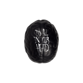 All In Your Head Stress Brain accessory from Any Means Necessary Clothing, featuring a brain illustration on a black background.
