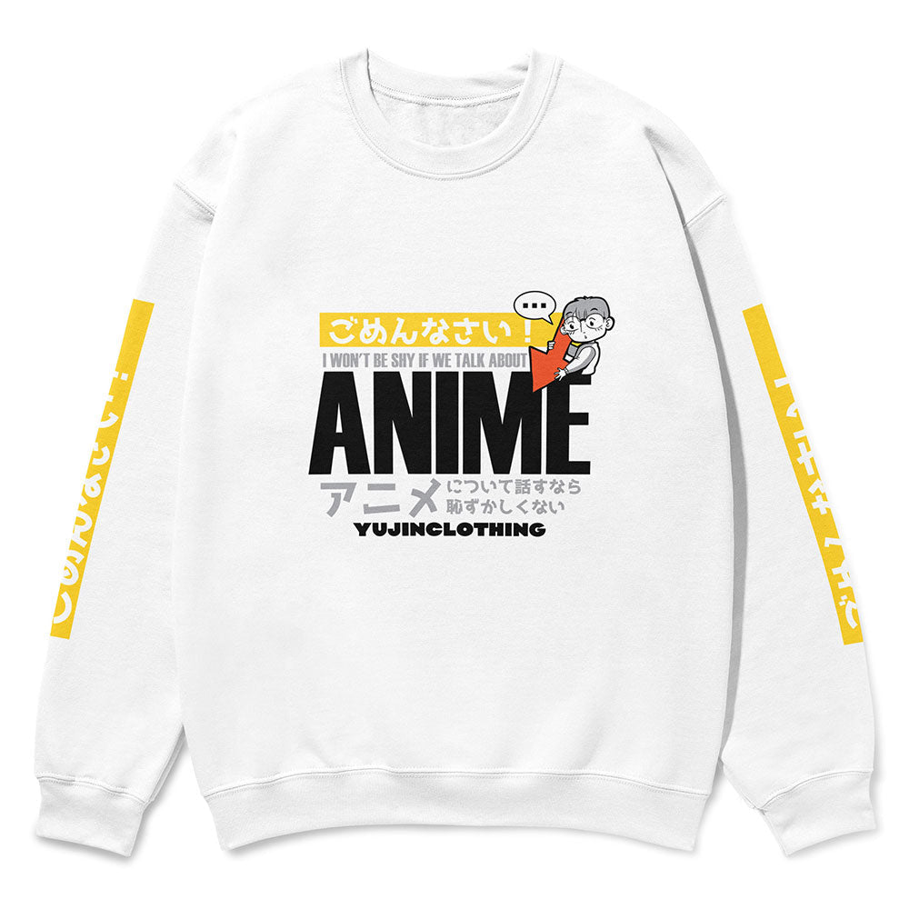 Yūjin Clothing anime talk sweatshirt featuring a detailed graphic design on the front, casual fit, soft fabric, and ribbed cuffs.