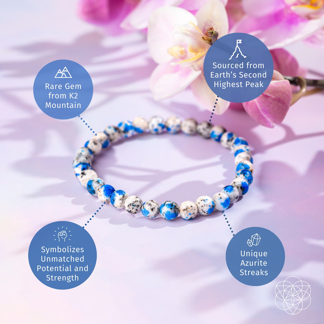 Dainty K2 stone bracelet by Conscious Items featuring 6mm beads, designed for spiritual adventure and mindful wear.
