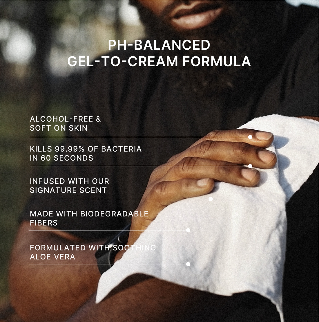 Bravo Sierra antibacterial body wipes showing a pack of body wipes with fresh scent and antibacterial properties.