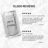 Bravo Sierra antibacterial body wipes, pack of body wipes showing soft fabric with antibacterial properties and refreshing scent.