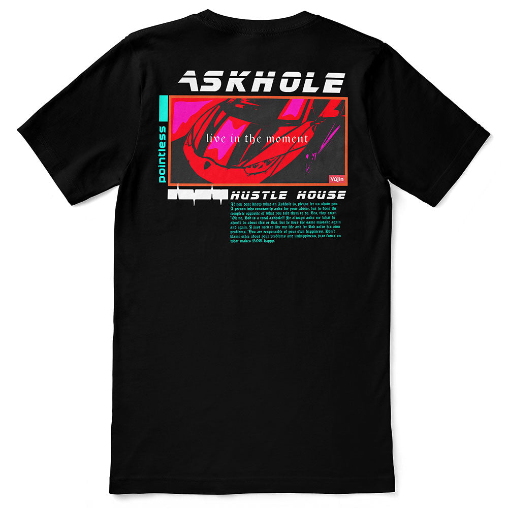 Yūjin Clothing Hustle T-Shirt in black, featuring a bold graphic design and comfortable cotton fabric for casual wear.