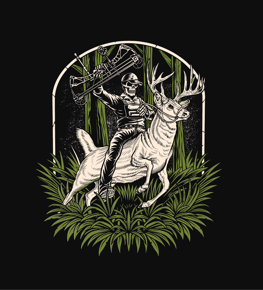 Buck Wrangler T-shirt by Bow Crew Apparel showing a rugged buck graphic on a casual men&