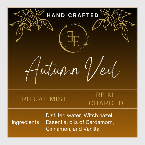 Evermore Everlasting Autumn Veil Ritual Mist smudge spray with autumn-inspired botanical elements in a glass bottle