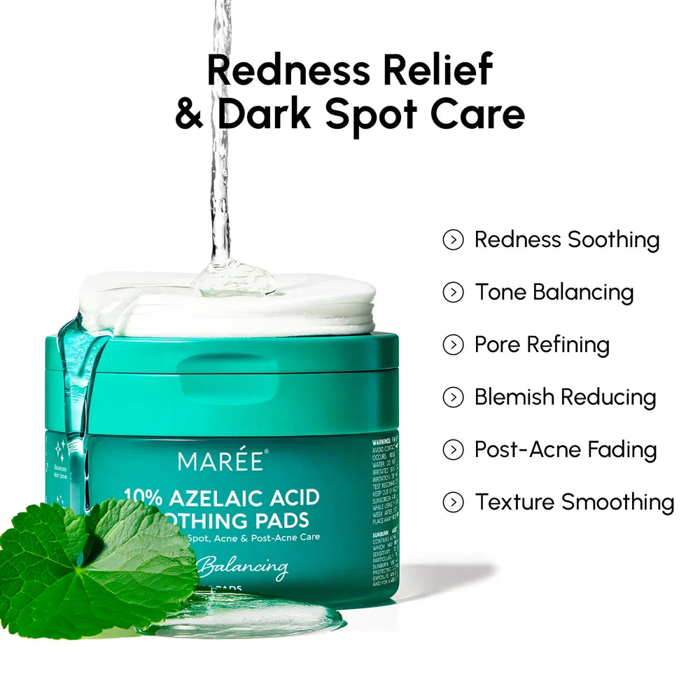 Maree Azelaic Acid Soothing Pads with textured cotton pads for gentle skincare and redness reduction.