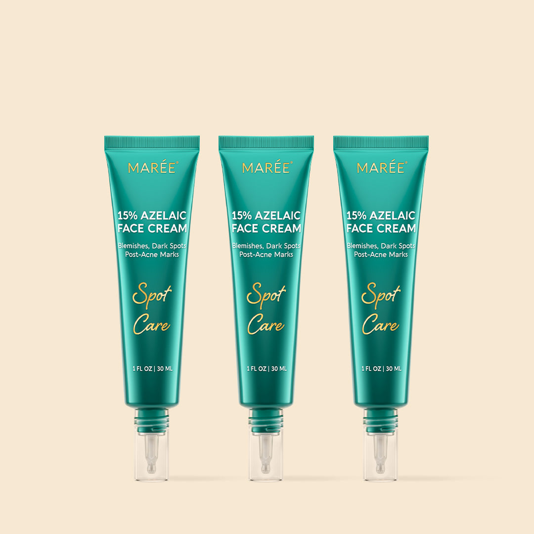 Maree Azelaic Acid Cream for sensitive skin, featuring a jar of calming skincare cream with a white and blue label.