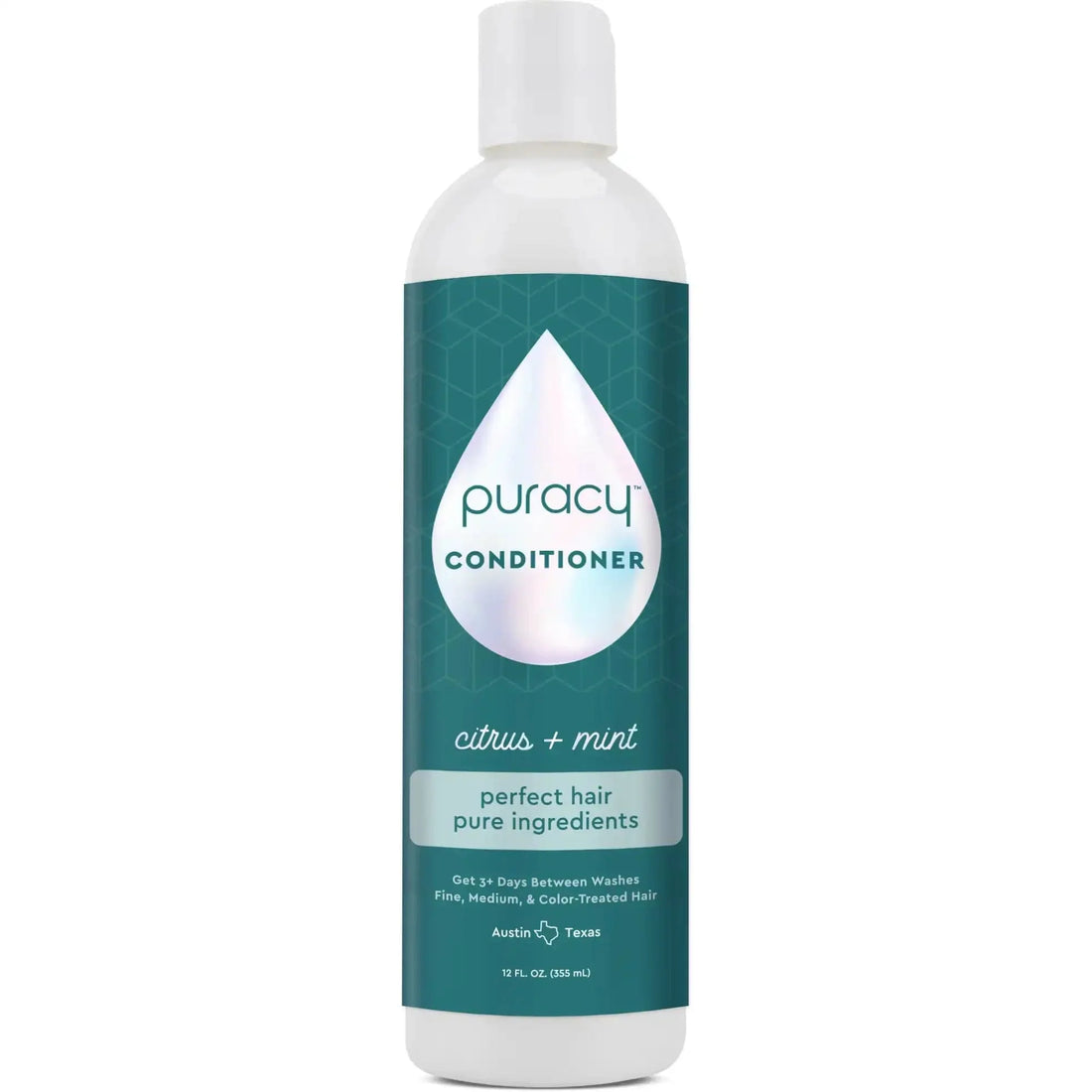 Puracy sulfate-free conditioner with silicone and dimethicone for smooth, healthy hair, shown in a white bottle with a flip cap
