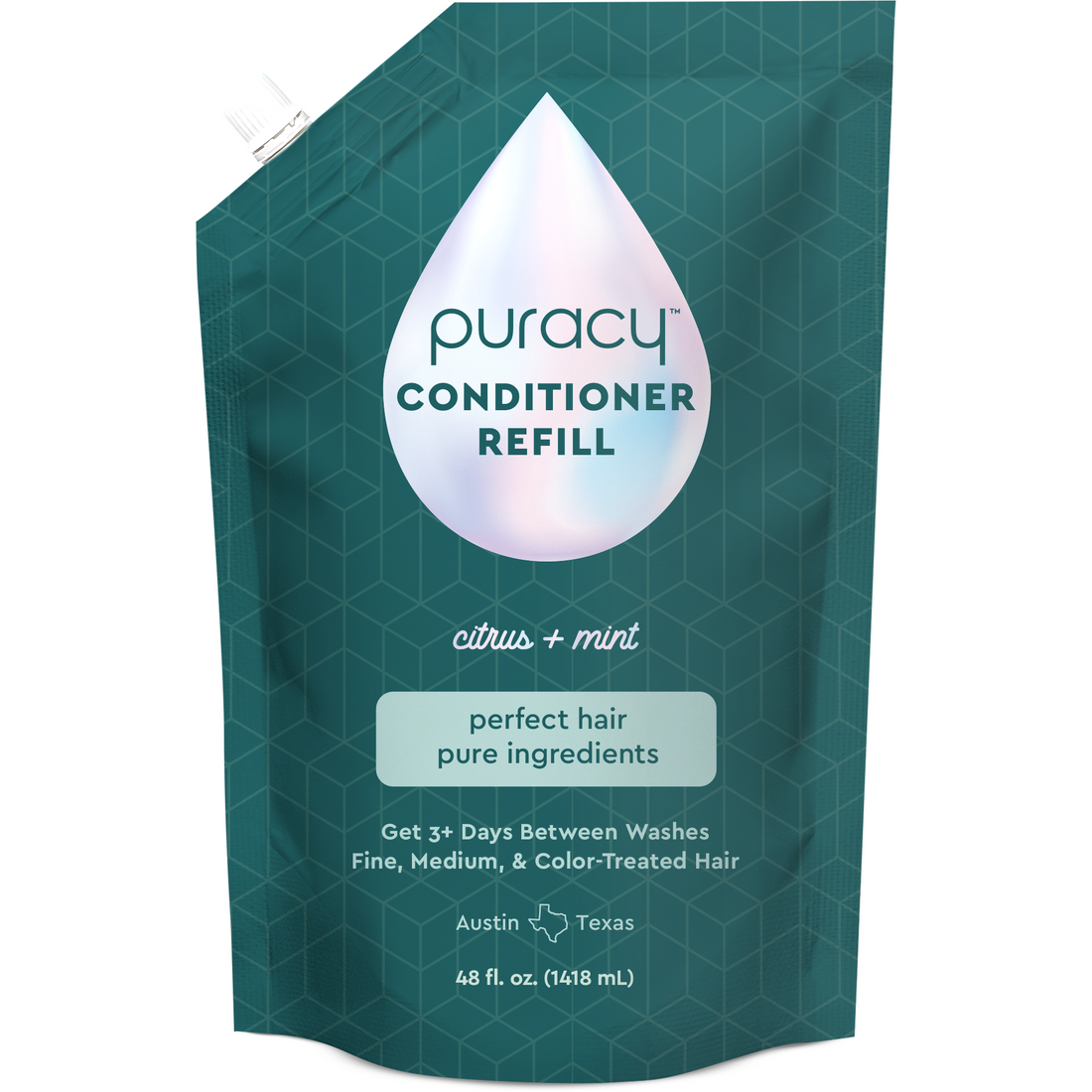 Puracy silicone and sulfate-free conditioner bottle with pump dispenser, showcasing natural ingredients for gentle hair care.