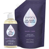 Puracy gel hand soap in a 12oz bottle, featuring clear liquid with gentle cleansing formula and pump dispenser.