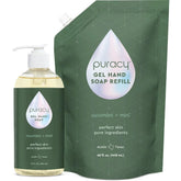 Puracy Gel Hand Soap in a 12oz bottle, clear liquid soap with a pump dispenser, suitable for handwashing and hygiene.