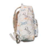 Mini Rodeo kids boys backpack featuring an airplane design, with adjustable straps and colorful cartoon airplane print.