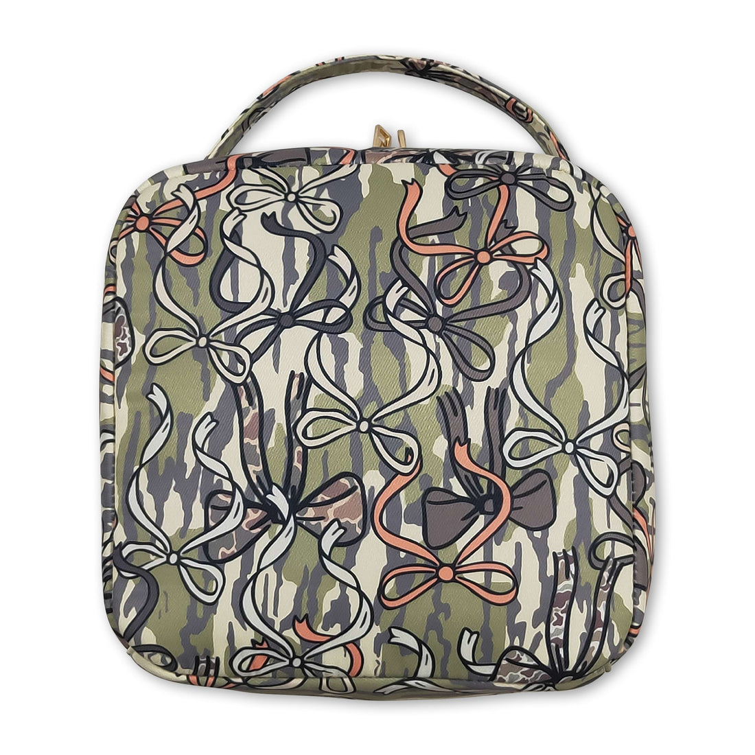Mini Rodeo camo bow kids girls lunch box bag with adjustable strap and cute bow detail, perfect for school or outings.