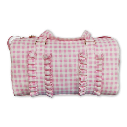 Pink plaid ruffle women duffel bag