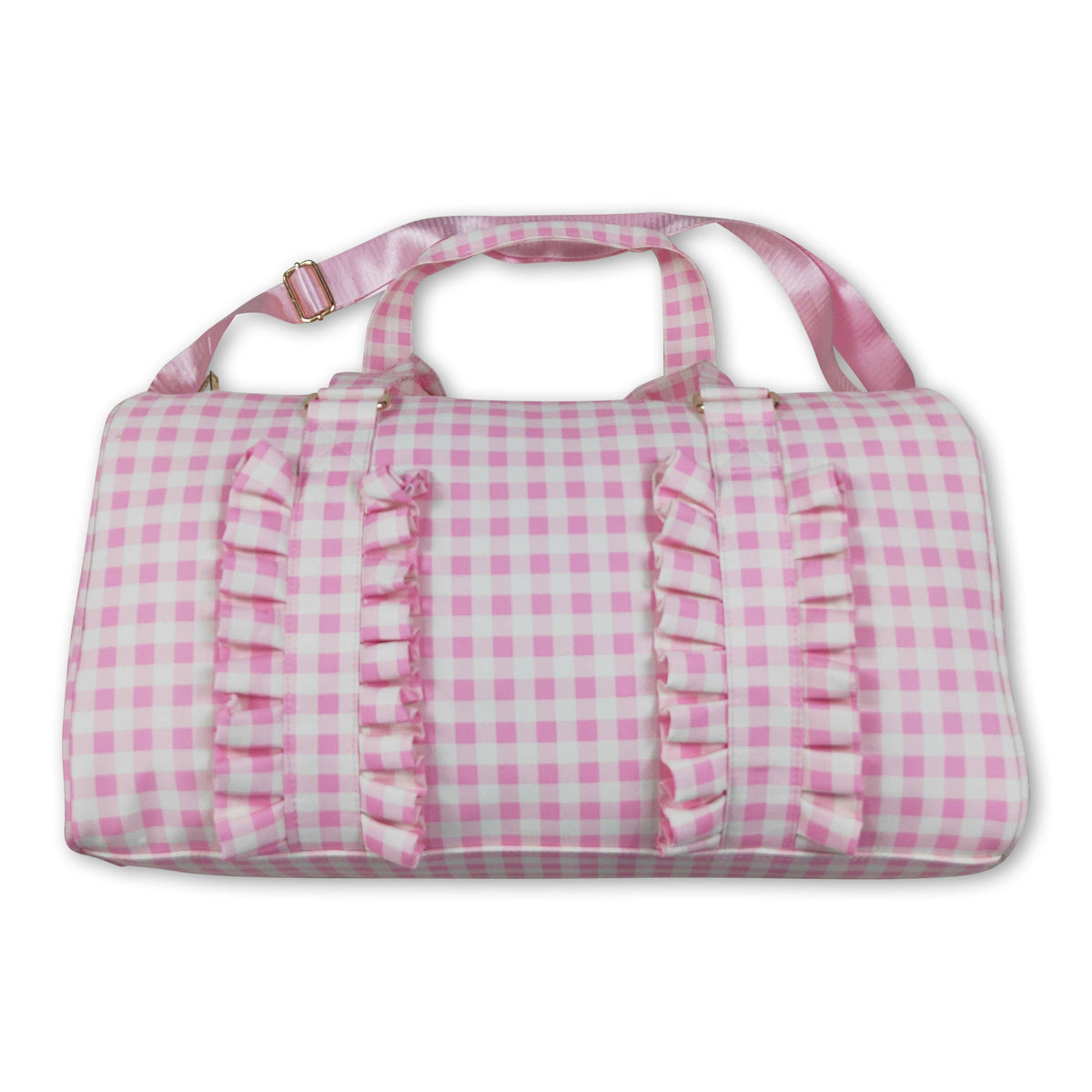 Pink plaid ruffle women duffel bag