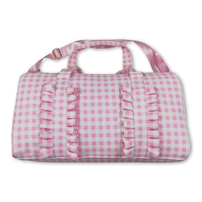 Pink plaid ruffle women duffel bag