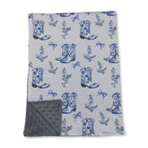 Light blue floral bow baby blanket by Mini Rodeo featuring western-inspired design and soft, cozy fabric.