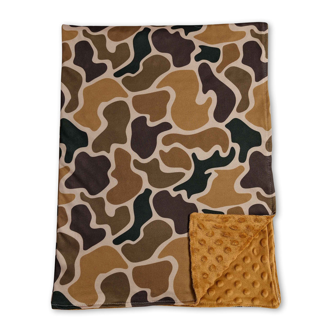 Mini Rodeo brown polka dot camo baby boy hunting blanket with soft fabric and playful pattern, perfect for cozy comfort.