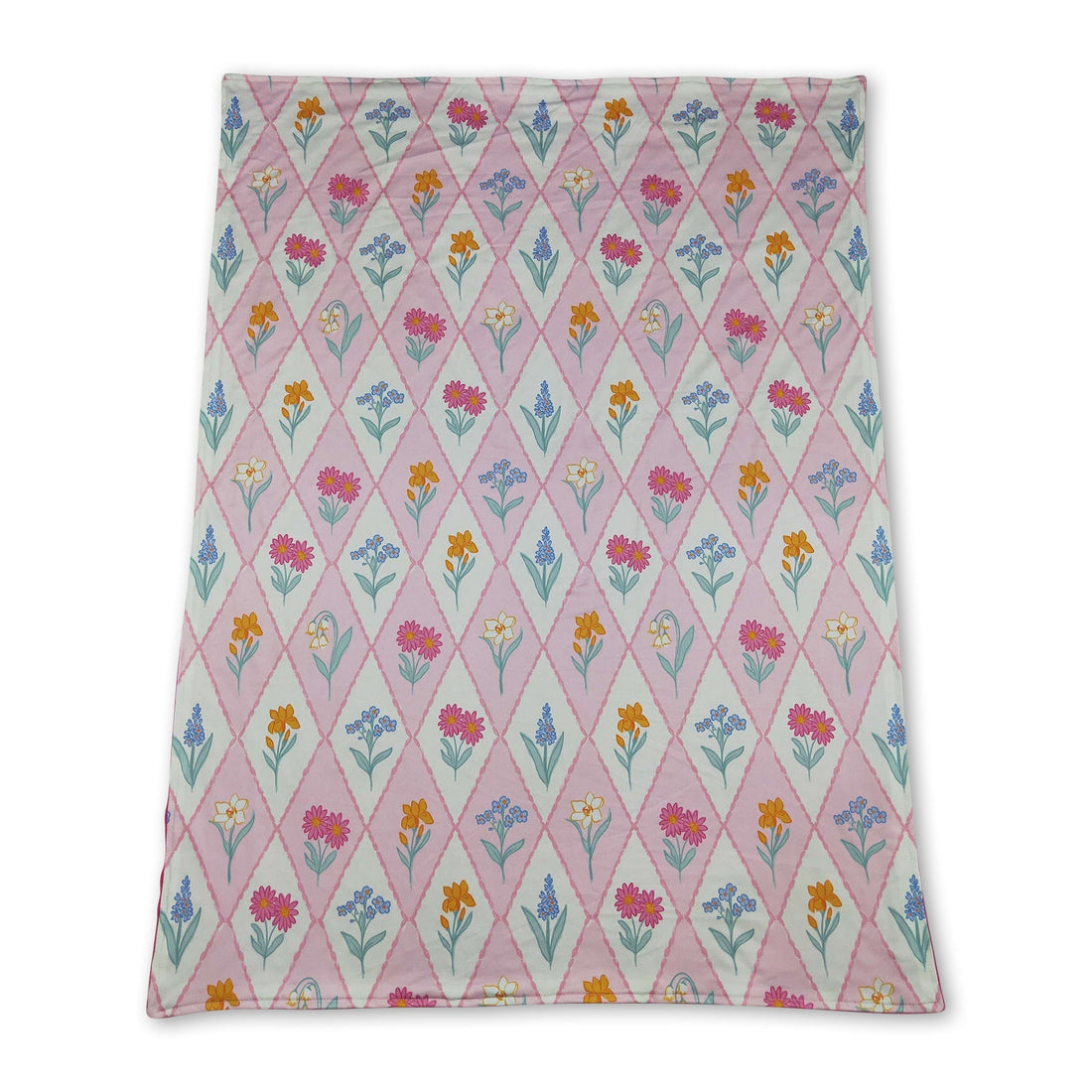 Hot pink polka dots and floral minky baby blanket for girls by Mini Rodeo, soft and cozy with colorful patterns.