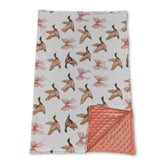 Pink bow duck hunting baby girl blanket by Mini Rodeo featuring adorable duck pattern and soft fabric.