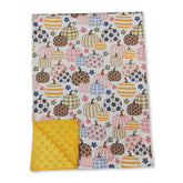 Mini Rodeo floral and yellow polka dot baby girl fall blanket with pumpkins, soft and cozy for autumn.