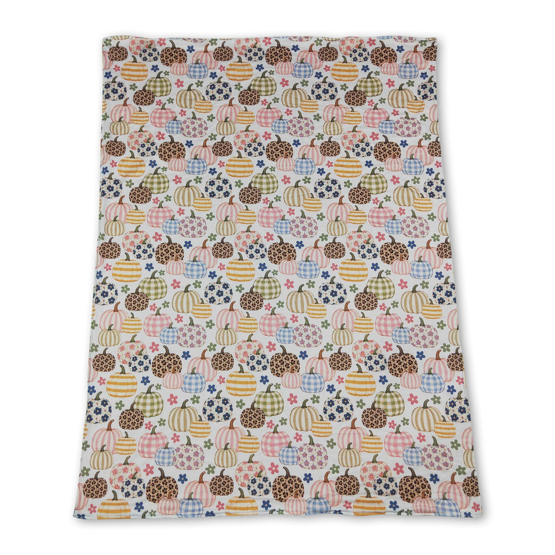 Yellow polka dot floral pumpkins baby girl fall blanket by Mini Rodeo, soft fabric with colorful autumn-inspired pattern.