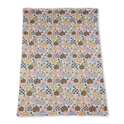 Floral pumpkins yellow polka dots baby girls fall blanket