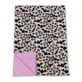 Pink leopard print Halloween baby blanket by Mini Rodeo, featuring soft fabric and playful design for girls.